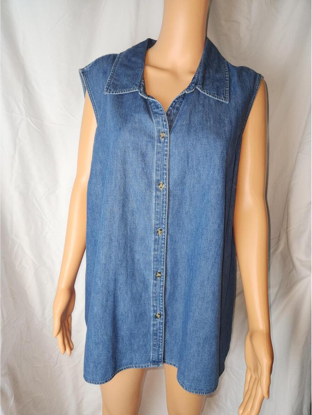 Cherokee Tank Top, Button Down, blue, denim, 100% cotton.